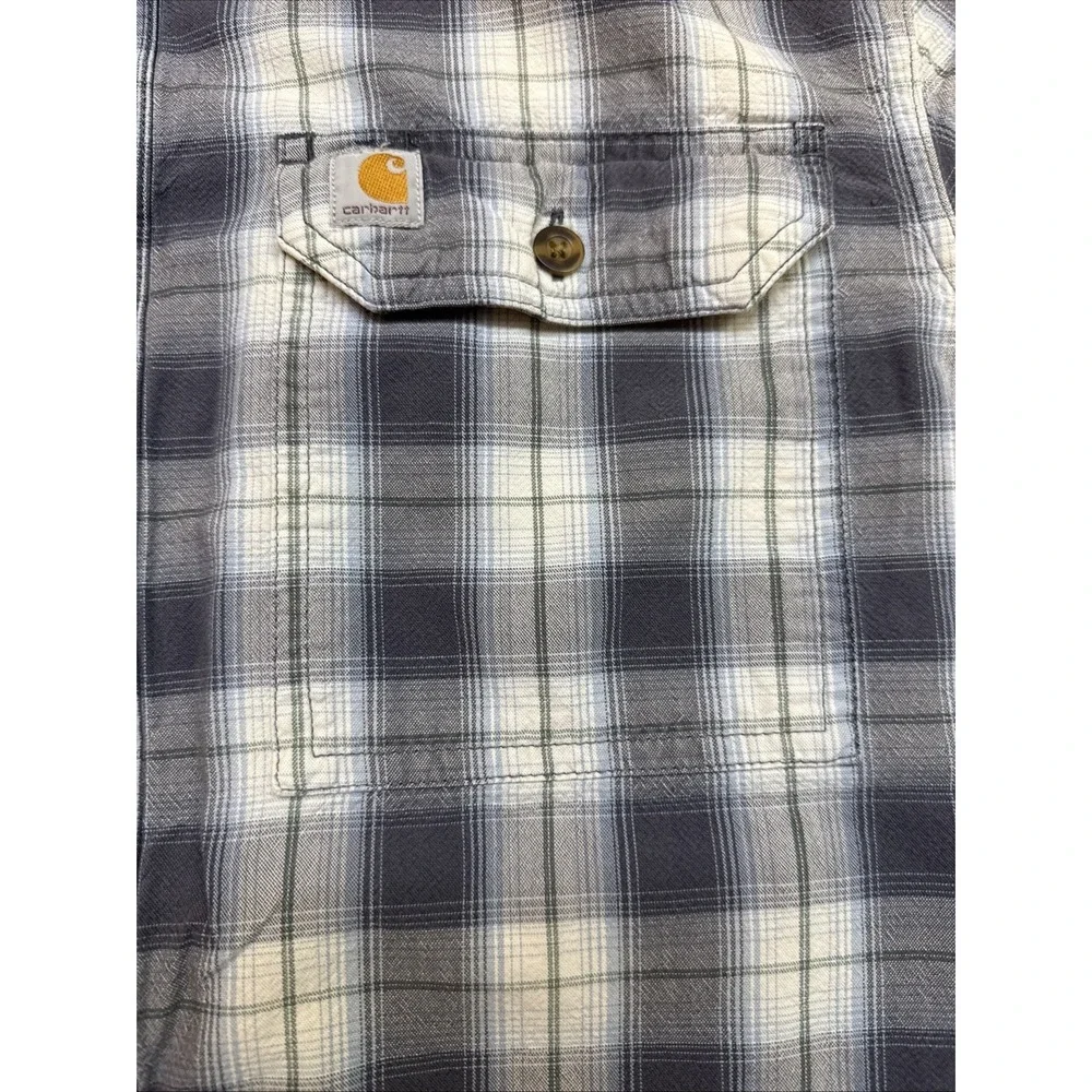 Carhartt 104175 Men's Original Fit Midweight Grayish Plaid Shirt Size Medium - Picture 3 of 5